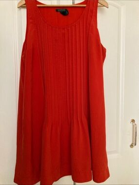 Ralph Lauren Red Sleeveless Pleated Front Midi Dress